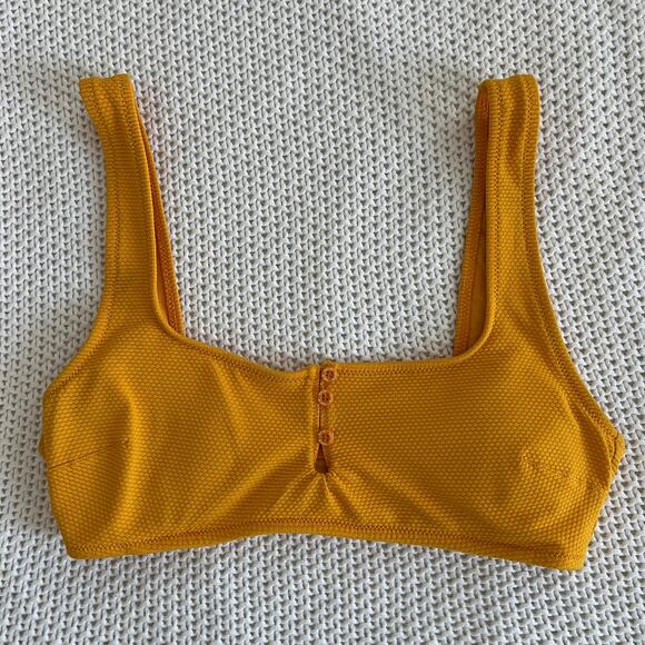 Aerie Orange Pique Wide Strap Scoop Textured Button Bikini Top Size M - Picture 1 of 8